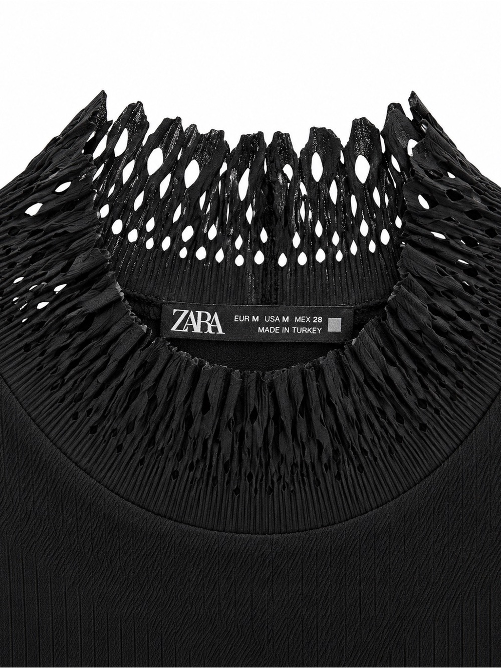 Zara Black Smocked High Neck Puff Sleeve Top